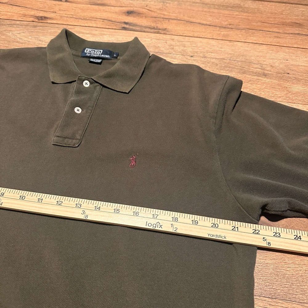 Vintage Polo Ralph Lauren Olive Green Pique Polo Shirt Mens Large Short Sleeve - Picture 5 of 6